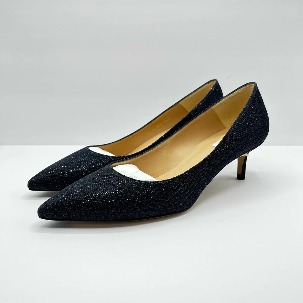 LK Bennett Women’s Sz 10.5 Audrey Kitten Heels Sparkle Navy Blue Wedding Fancy